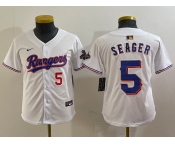 Youth Texas Rangers #5 Corey Seager Number White 2024 Gold Collection Limited Cool Base Jerseys