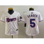 Youth Texas Rangers #5 Corey Seager White 2024 Gold Collection Limited Cool Base Jersey