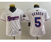 Youth Texas Rangers #5 Corey Seager White 2024 Gold Collection Limited Cool Base Jersey