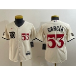 Youth Texas Rangers #53 Adolis Garcia Number Cream 2023 City Connect Cool Base Stitched Jersey