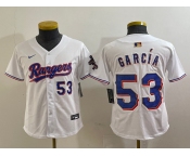 Youth Texas Rangers #53 Adolis Garcia Number White 2024 Gold Collection Limited Cool Base Jersey