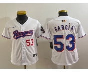 Youth Texas Rangers #53 Adolis Garcia Number White 2024 Gold Collection Limited Cool Base Jerseys