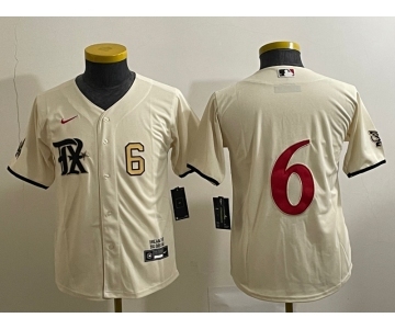 Youth Texas Rangers #6 Josh Jung Number Cream 2023 City Connect Cool Base Stitched Jersey