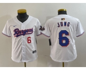 Youth Texas Rangers #6 Josh Jung Number White 2024 Gold Collection Limited Cool Base Jersey