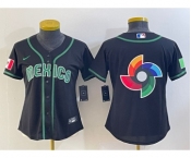 Women's Mexico Baseball 2023 Black World Big Logo Classic Stitched Jersey