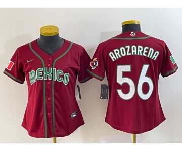 Women's Mexico Baseball #56 Randy Arozarena 2023 Red World Classic Stitched Jersey 1