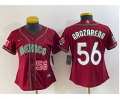 Women's Mexico Baseball #56 Randy Arozarena Number 2023 Red World Classic Stitched Jersey 1