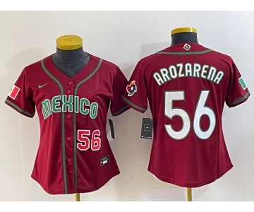 Women's Mexico Baseball #56 Randy Arozarena Number 2023 Red World Classic Stitched Jersey 1