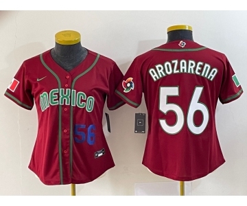 Women's Mexico Baseball #56 Randy Arozarena Number 2023 Red World Classic Stitched Jersey 4