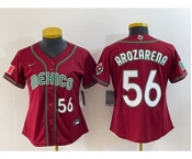 Women's Mexico Baseball #56 Randy Arozarena Number 2023 Red World Classic Stitched Jersey