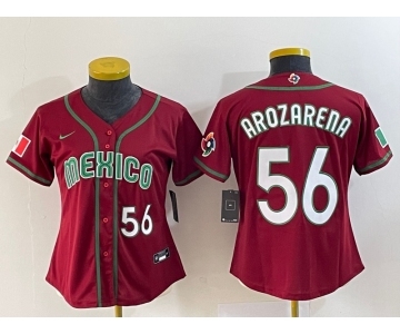 Women's Mexico Baseball #56 Randy Arozarena Number 2023 Red World Classic Stitched Jersey