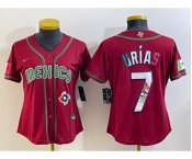 Women's Mexico Baseball #7 Julio Urias Number 2023 Red World Baseball Classic Stitched Jersey11