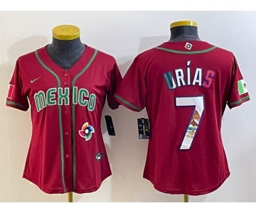 Women's Mexico Baseball #7 Julio Urias Number 2023 Red World Baseball Classic Stitched Jersey11