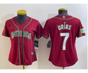 Women's Mexico Baseball #7 Julio Urias Number 2023 Red World Baseball Classic Stitched Jersey12