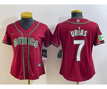 Women's Mexico Baseball #7 Julio Urias Number 2023 Red World Baseball Classic Stitched Jersey12