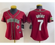 Women's Mexico Baseball #7 Julio Urias Number 2023 Red World Baseball Classic Stitched Jersey13