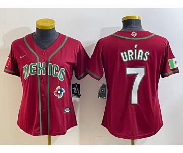 Women's Mexico Baseball #7 Julio Urias Number 2023 Red World Baseball Classic Stitched Jersey13