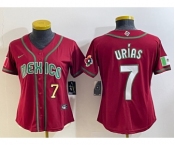 Women's Mexico Baseball #7 Julio Urias Number 2023 Red World Baseball Classic Stitched Jersey1