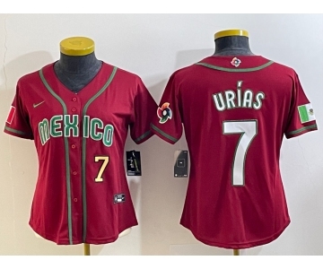 Women's Mexico Baseball #7 Julio Urias Number 2023 Red World Baseball Classic Stitched Jersey1