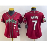 Women's Mexico Baseball #7 Julio Urias Number 2023 Red World Baseball Classic Stitched Jersey2