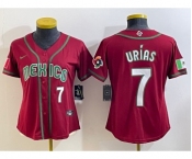 Women's Mexico Baseball #7 Julio Urias Number 2023 Red World Baseball Classic Stitched Jersey2