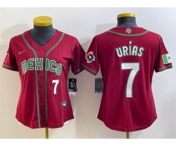 Women's Mexico Baseball #7 Julio Urias Number 2023 Red World Baseball Classic Stitched Jersey2