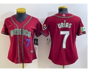 Women's Mexico Baseball #7 Julio Urias Number 2023 Red World Baseball Classic Stitched Jersey3