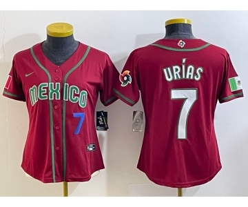 Women's Mexico Baseball #7 Julio Urias Number 2023 Red World Baseball Classic Stitched Jersey3