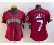 Women's Mexico Baseball #7 Julio Urias Number 2023 Red World Baseball Classic Stitched Jersey5