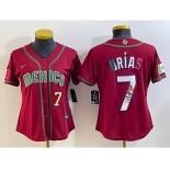 Women's Mexico Baseball #7 Julio Urias Number 2023 Red World Baseball Classic Stitched Jersey6