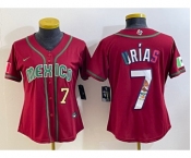 Women's Mexico Baseball #7 Julio Urias Number 2023 Red World Baseball Classic Stitched Jersey6