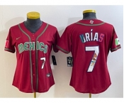 Women's Mexico Baseball #7 Julio Urias Number 2023 Red World Baseball Classic Stitched Jersey8