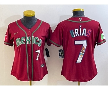 Women's Mexico Baseball #7 Julio Urias Number 2023 Red World Baseball Classic Stitched Jersey8