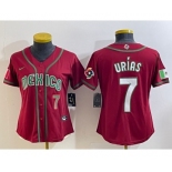 Women's Mexico Baseball #7 Julio Urias Number 2023 Red World Baseball Classic Stitched Jersey