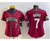 Women's Mexico Baseball #7 Julio Urias Number 2023 Red World Baseball Classic Stitched Jersey