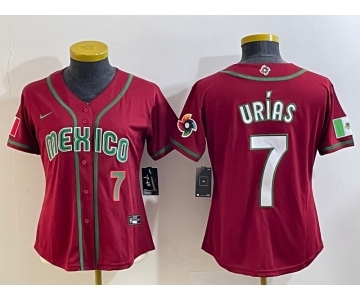 Women's Mexico Baseball #7 Julio Urias Number 2023 Red World Baseball Classic Stitched Jersey