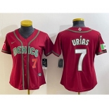 Women's Mexico Baseball #7 Julio Urias Number 2023 Red World Baseball Classic Stitched Jerseys