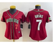 Women's Mexico Baseball #7 Julio Urias Number 2023 Red World Baseball Classic Stitched Jerseys