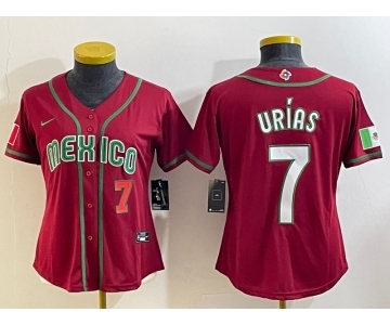 Women's Mexico Baseball #7 Julio Urias Number 2023 Red World Baseball Classic Stitched Jerseys