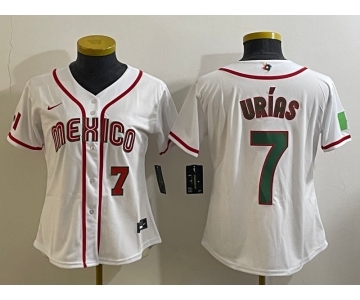 Women's Mexico Baseball #7 Julio Urias Number 2023 White World Classic Stitched Jersey1