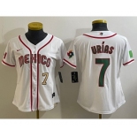 Women's Mexico Baseball #7 Julio Urias Number 2023 White World Classic Stitched Jersey3