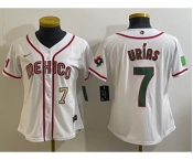 Women's Mexico Baseball #7 Julio Urias Number 2023 White World Classic Stitched Jersey3