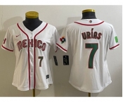 Women's Mexico Baseball #7 Julio Urias Number 2023 White World Classic Stitched Jersey7