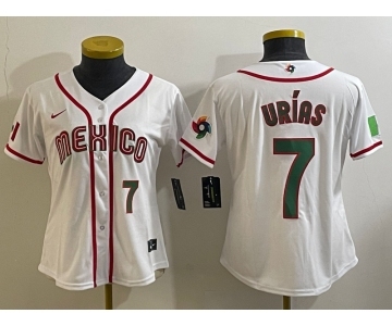 Women's Mexico Baseball #7 Julio Urias Number 2023 White World Classic Stitched Jersey7