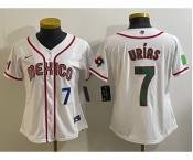 Women's Mexico Baseball #7 Julio Urias Number 2023 White World Classic Stitched Jersey