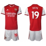 Arsenal F.C #19 Nicolas Pépé Red Home Soccer Jersey with Shorts