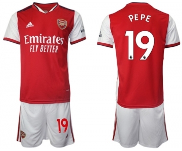 Arsenal F.C #19 Nicolas Pépé Red Home Soccer Jersey with Shorts