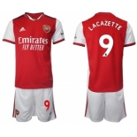 Arsenal F.C #9 Lacazette Red Home Soccer Jersey with Shorts