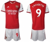 Arsenal F.C #9 Lacazette Red Home Soccer Jersey with Shorts