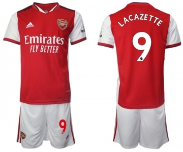 Arsenal F.C #9 Lacazette Red Home Soccer Jersey with Shorts